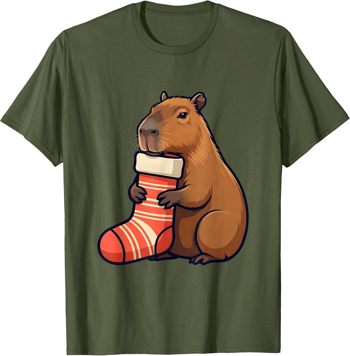 Men's Cute Capybara Christmas Stocking Animal Lover Gift T-Shirt - Olive Green