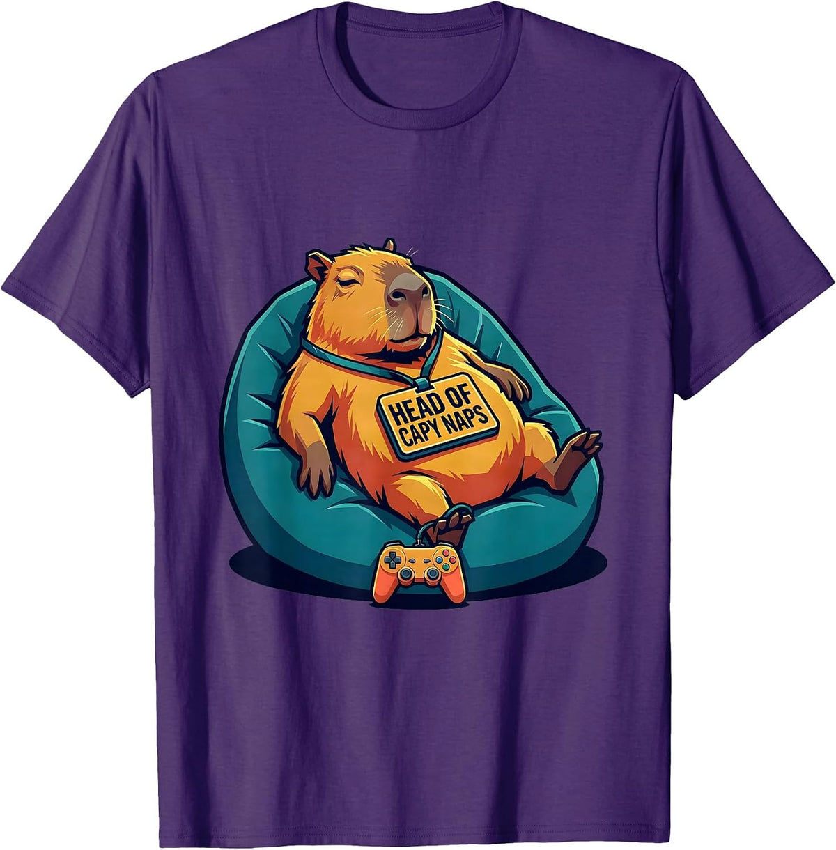 Head of Capy Naps Funny Capybara Gamer Humor Video Games T-Shirt - Purple