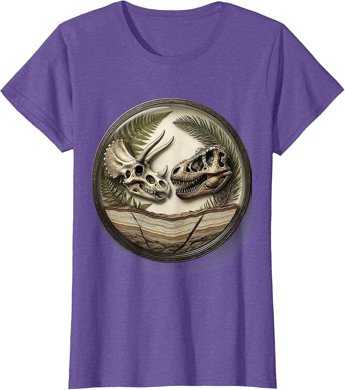Triceratops vs T-Rex Canyon Showdown Dinosaur T-Shirt - Purple Heather
