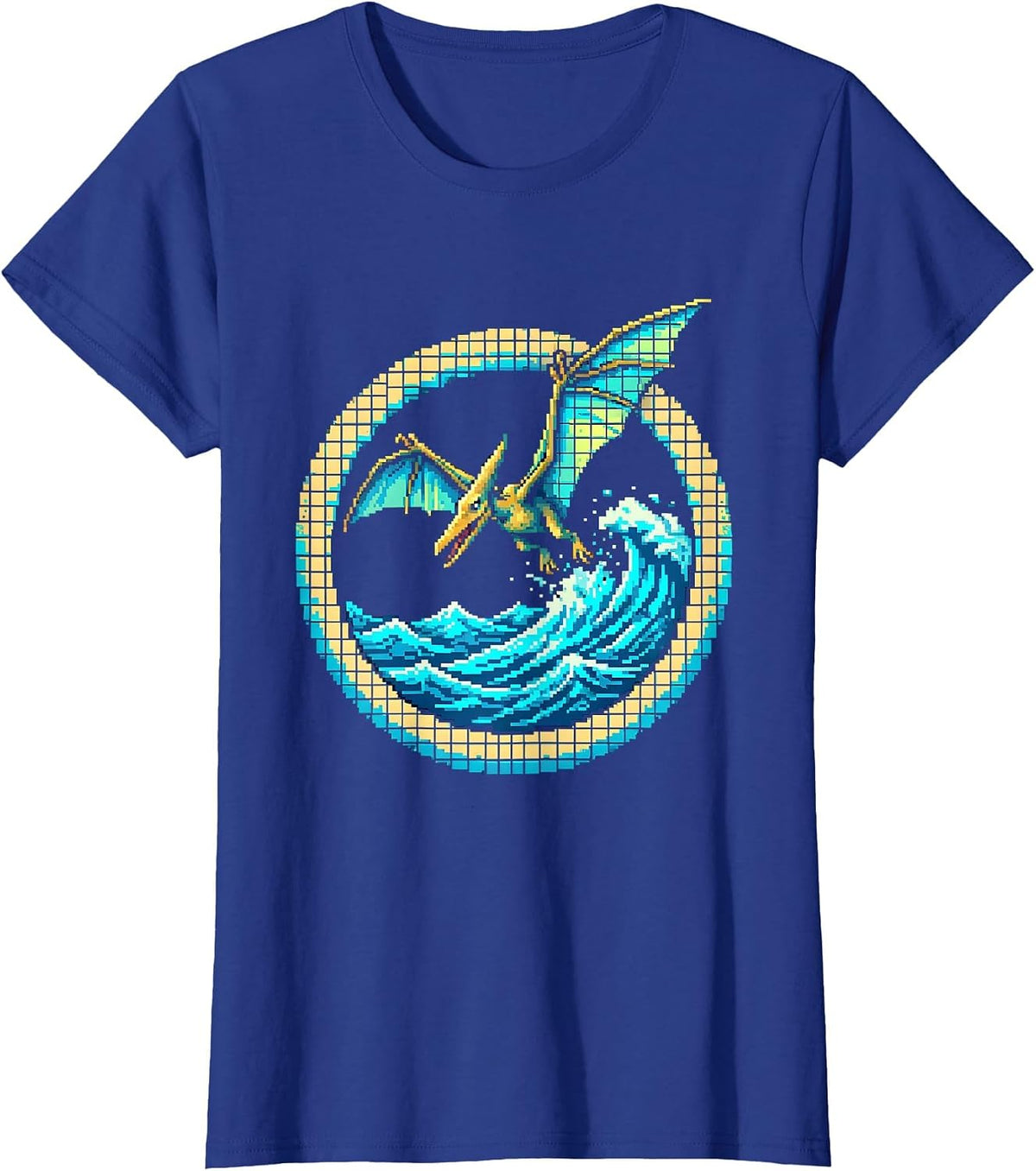 Women's Pterodactyl Diving Over Ocean Waves Dinosaur T-Shirt - Royal Blue