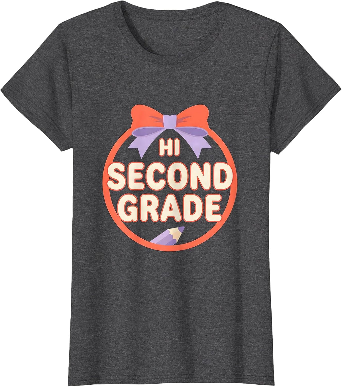 Women's Hi, Second Grade Coquette Bow Back to School Teacher Student T-Shirt - Dark Heather Grey
