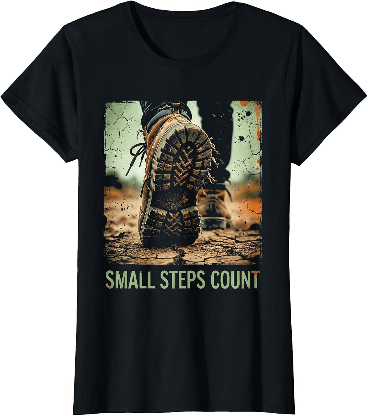 Small Steps Count Mental Health Awareness Design T-Shirt - Black
