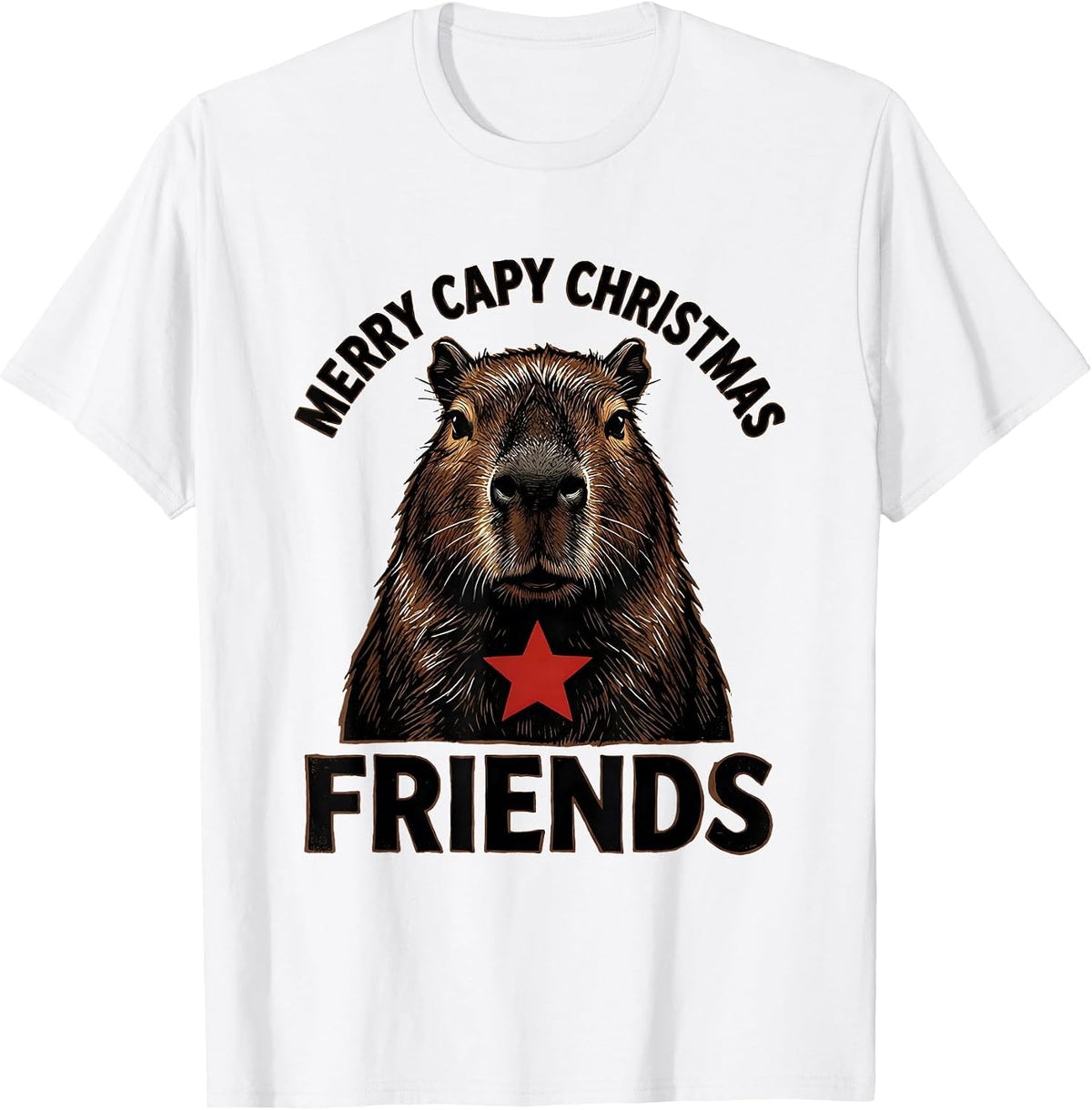 Men's Merry Capy Christmas Friends Funny Capybara Animal Lover T-Shirt - White