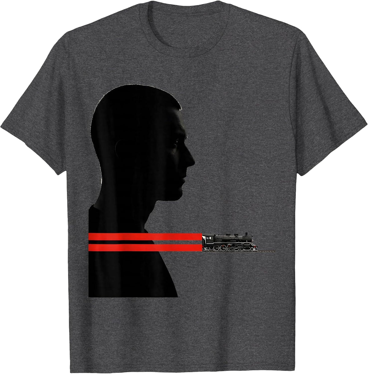 Men's Brutalist Train Head Locomotive Enthusiast Humor T-Shirt - Dark Heather Grey