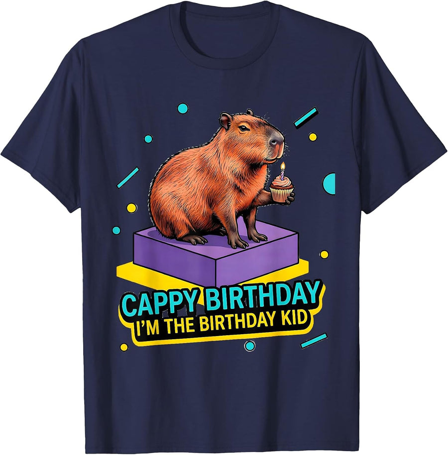 Cappy Birthday I'm The Birthday Kid Kawaii Girl Capybara T-Shirt - Navy Blue