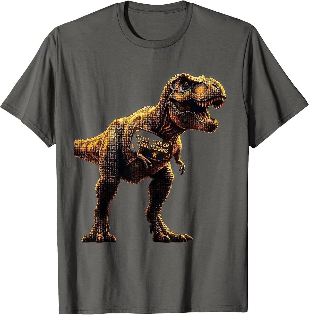 Still Cooler Than Humans Dinosaur Design T-Shirt - Asphalt Grey