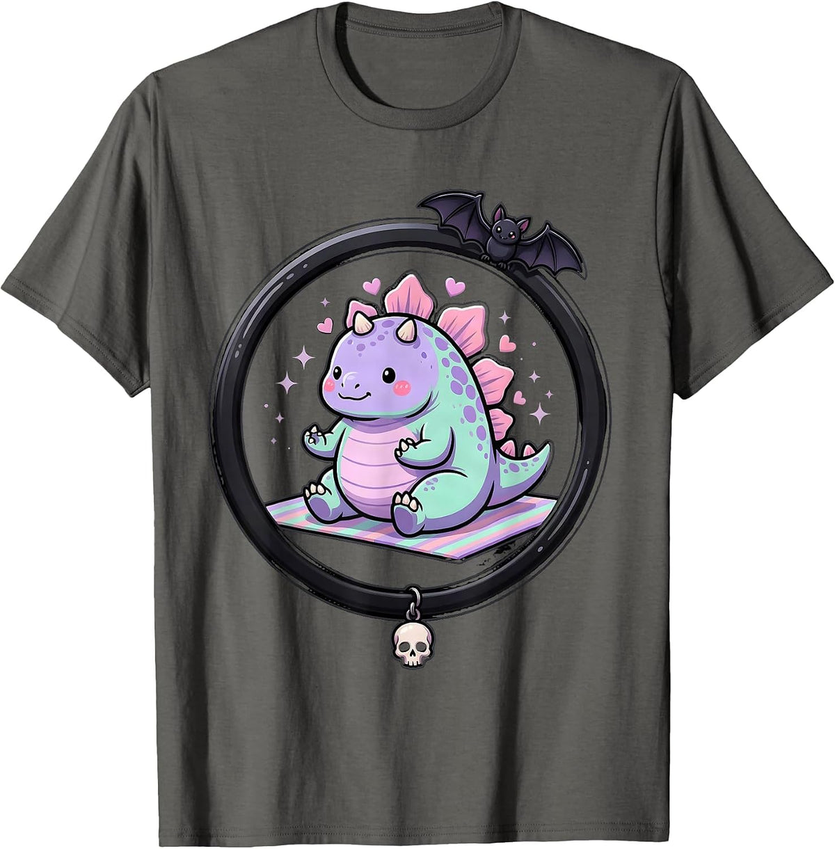 Stegosaurus Yoga Pose Dinosaur Illustration T-Shirt - Asphalt Grey