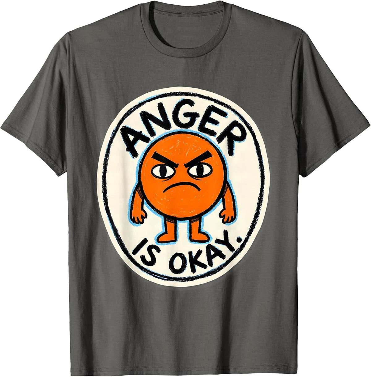 Men's Anger Is Okay Naive Kidcore Emotion Mascot Mental Health T-Shirt - Asphalt Grey