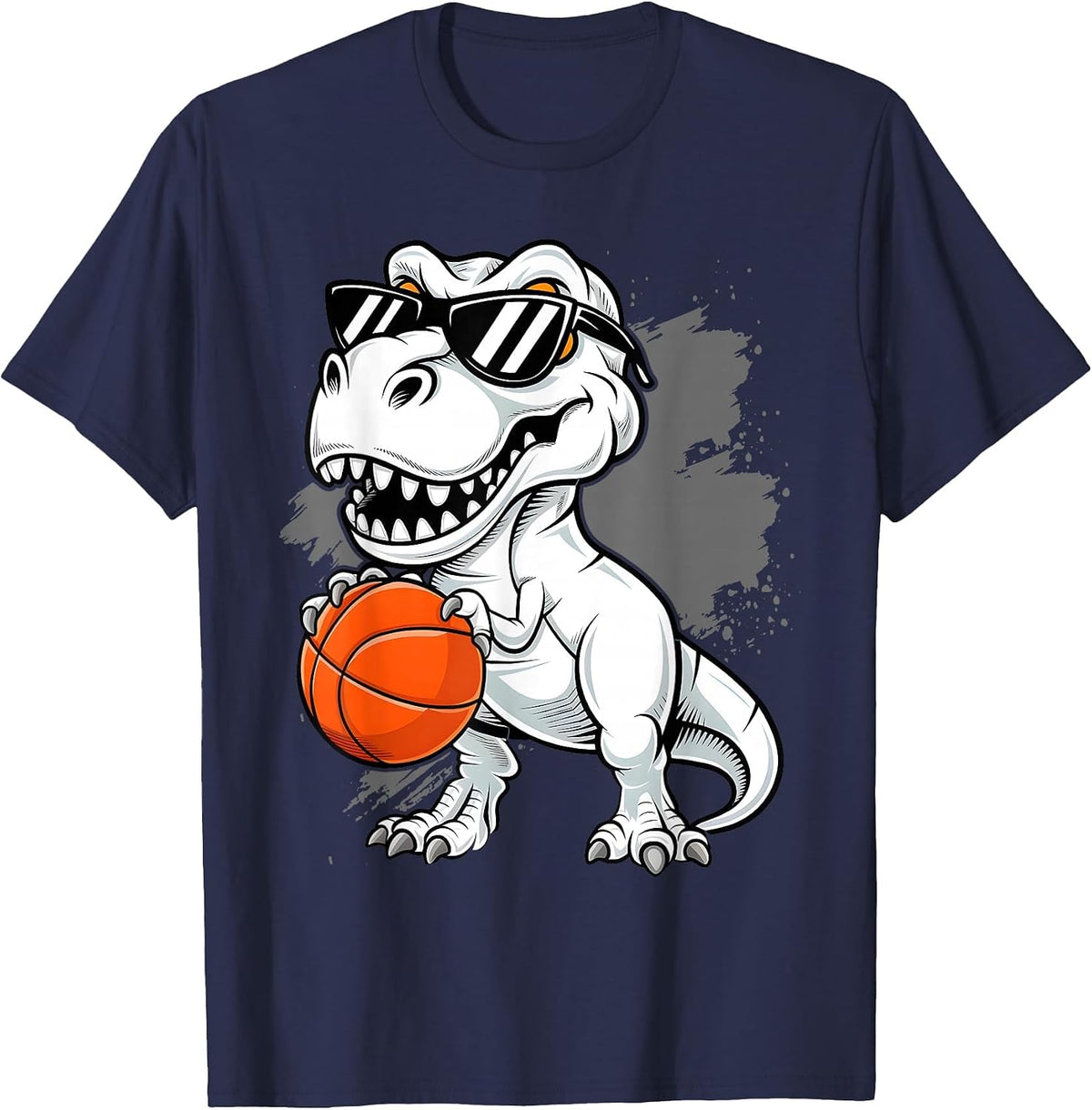 Trex Dinosaur Basketball Cute Sport Toddler Player Kids Boys T-Shirt - Navy Blue