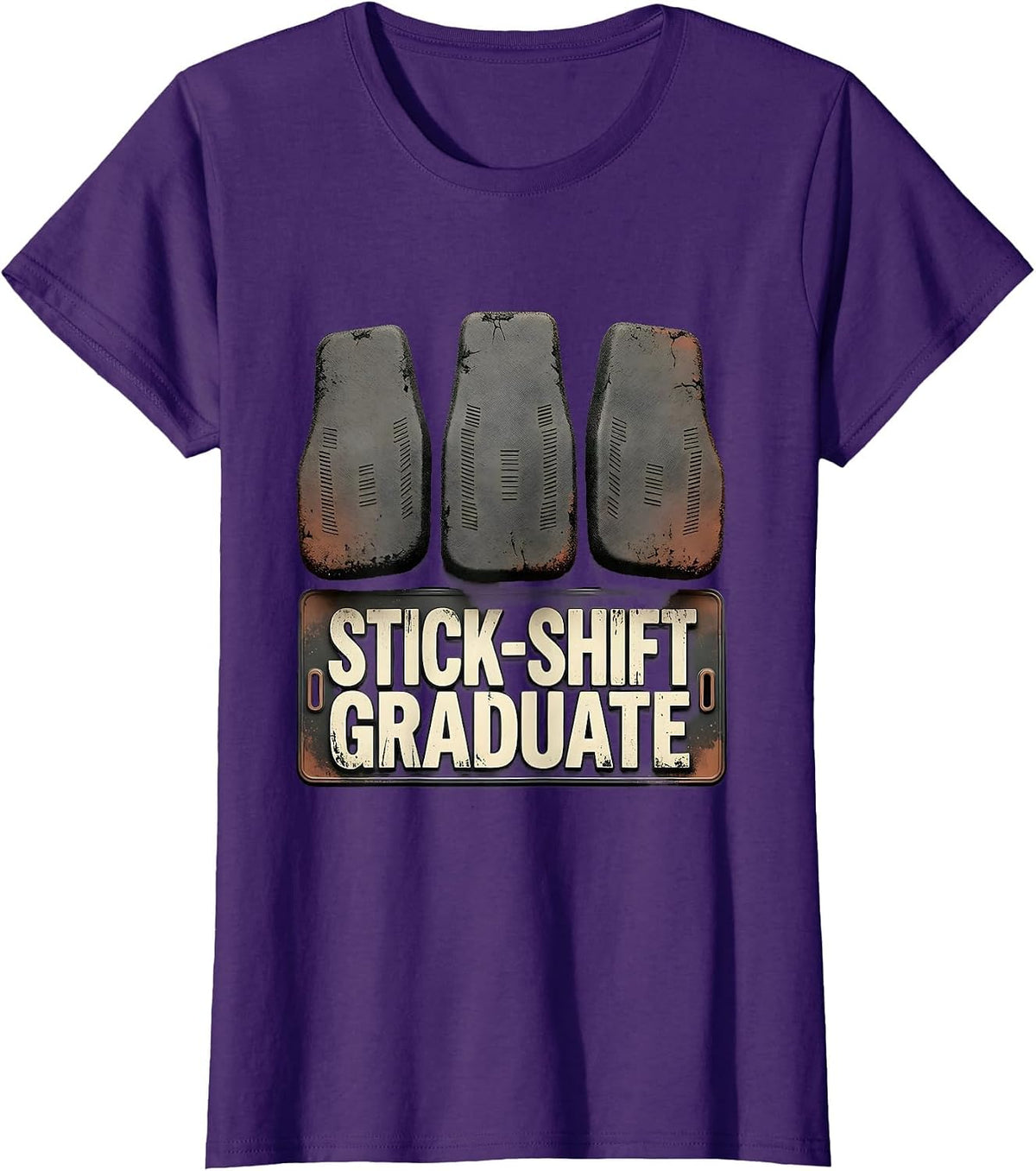 Women's Stick-Shift Graduate Distressed Manual Transmission Car Guy T-Shirt - Purple