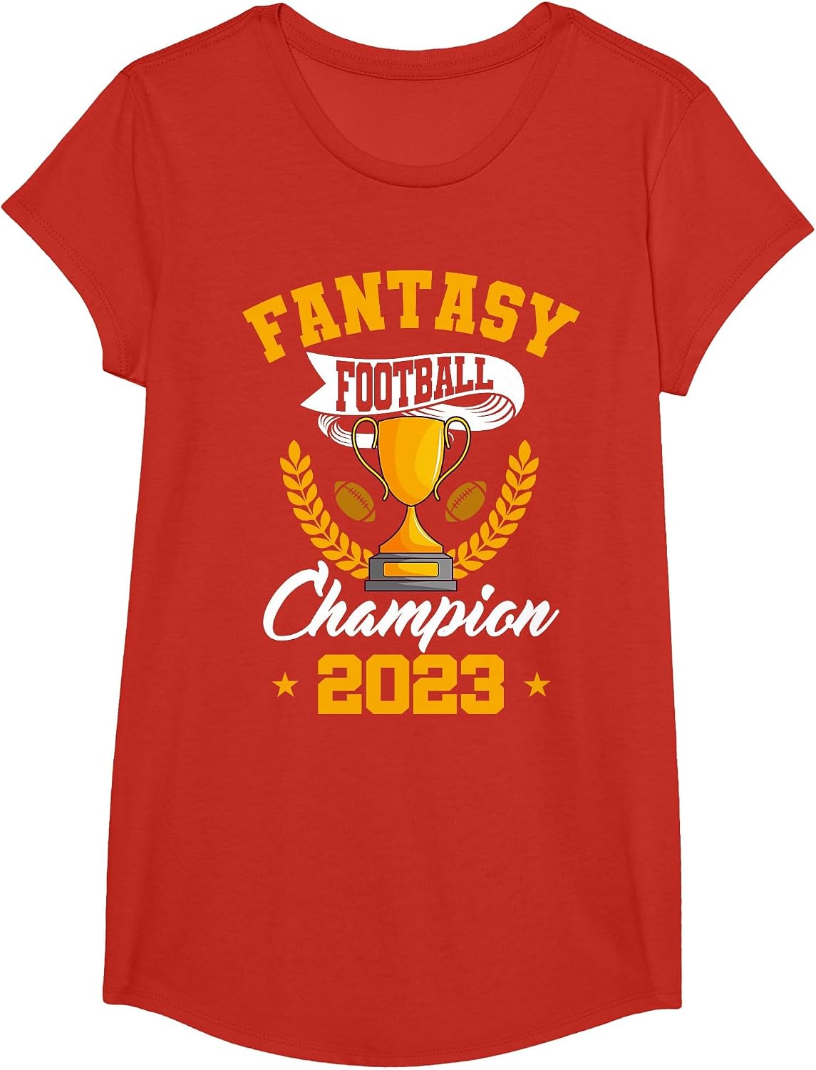 Fantasy Football Champion 2023 Golden Trophy T-Shirt - Girls Red