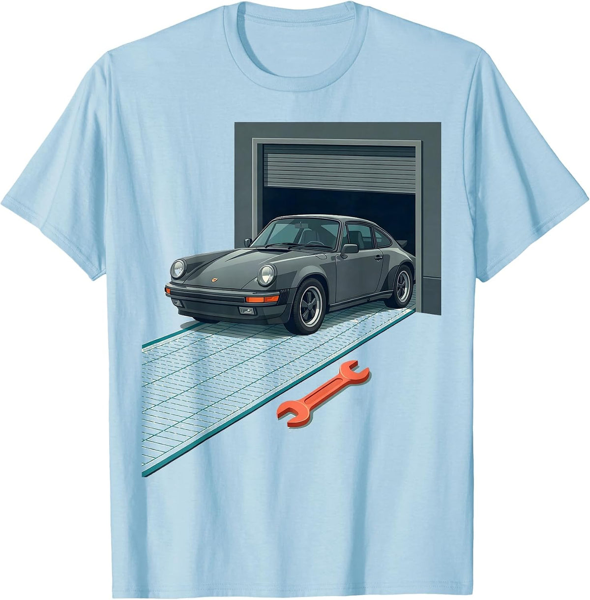 Men's Classic Coupe Mechanic Humor Flat Vector Car Guy T-Shirt - Baby Blue