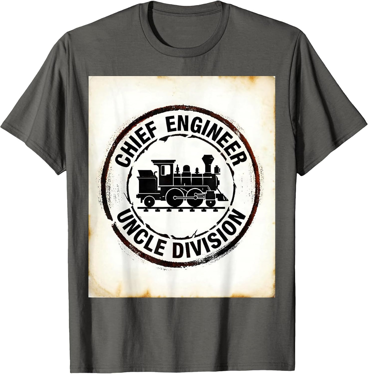 Chief Engineer, Uncle Division Funny Train Engineer Model T-Shirt - Asphalt Grey