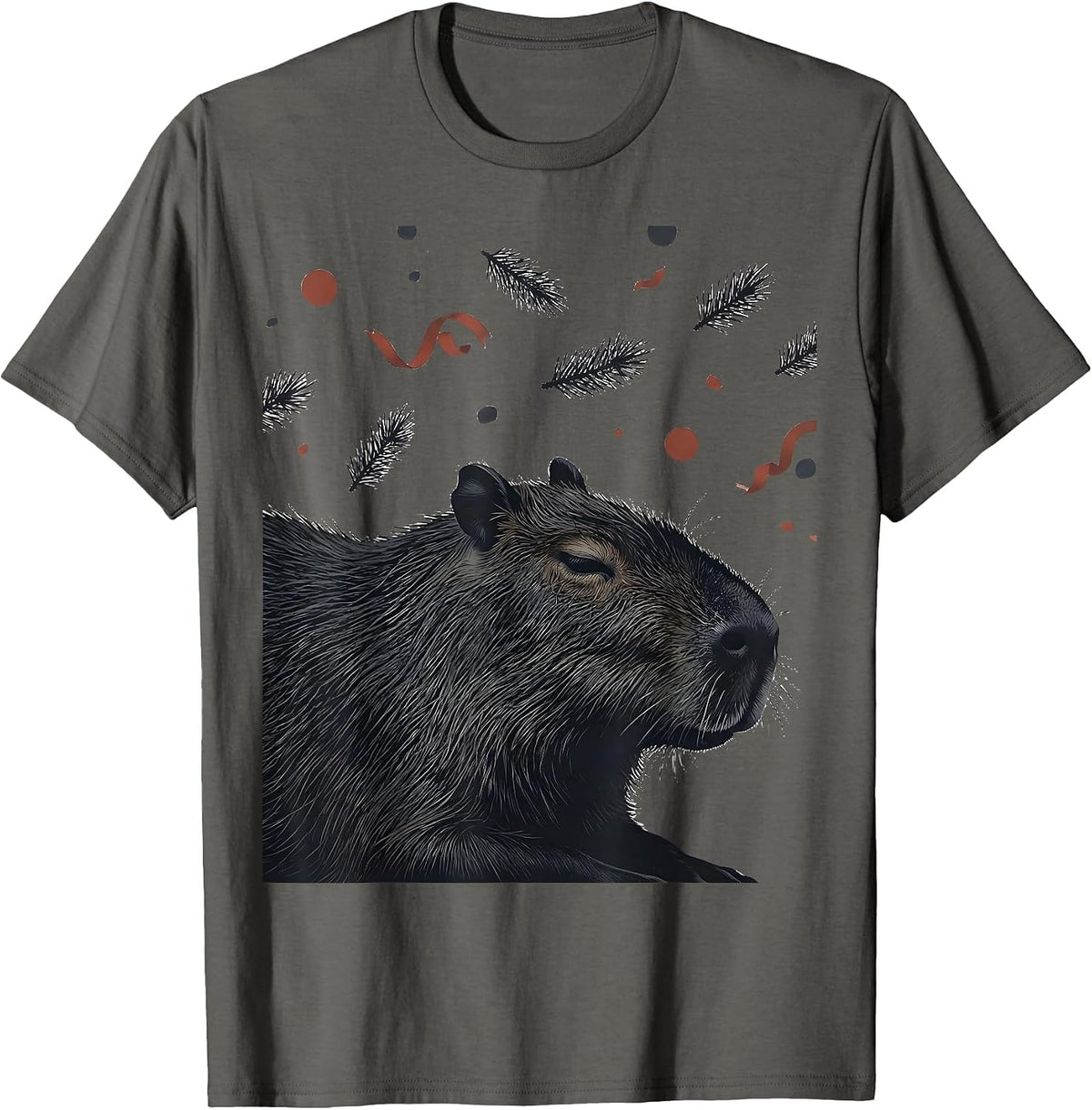 Men's Capybara Santa Hat Cute Christmas Animal Lover Novelty T-Shirt - Asphalt Grey
