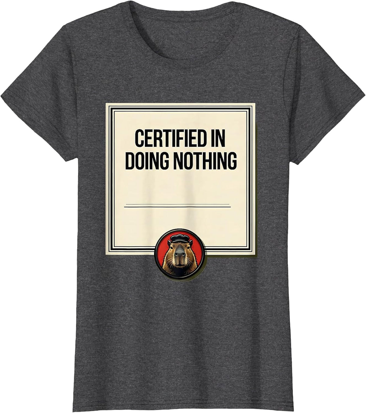 Women's Certified In Doing Nothing Funny Capybara Meme Animal Lover T-Shirt - Dark Heather Grey