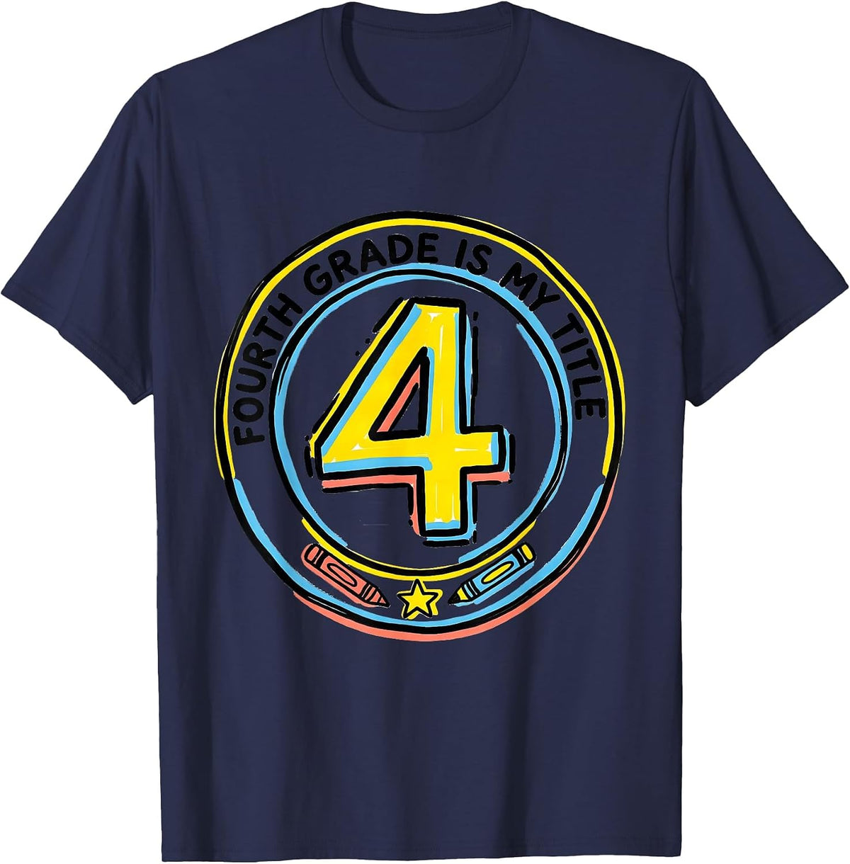 Fourth Grade Is My Title Cheerful Back To School Kids T-Shirt - Navy Blue