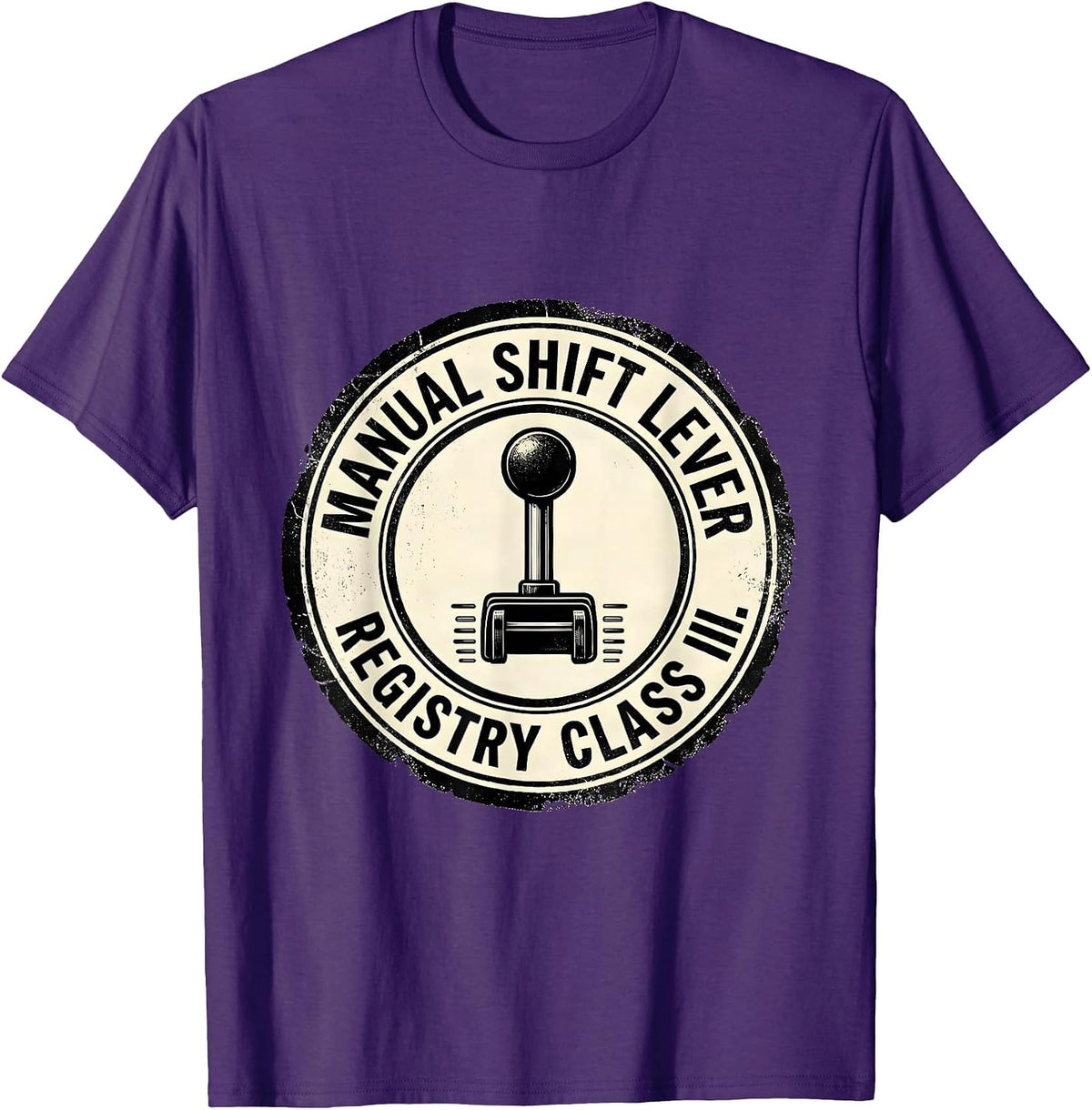 Manual Shift Lever Registry Class III Rubber Stamp Car Guy T-Shirt - Purple