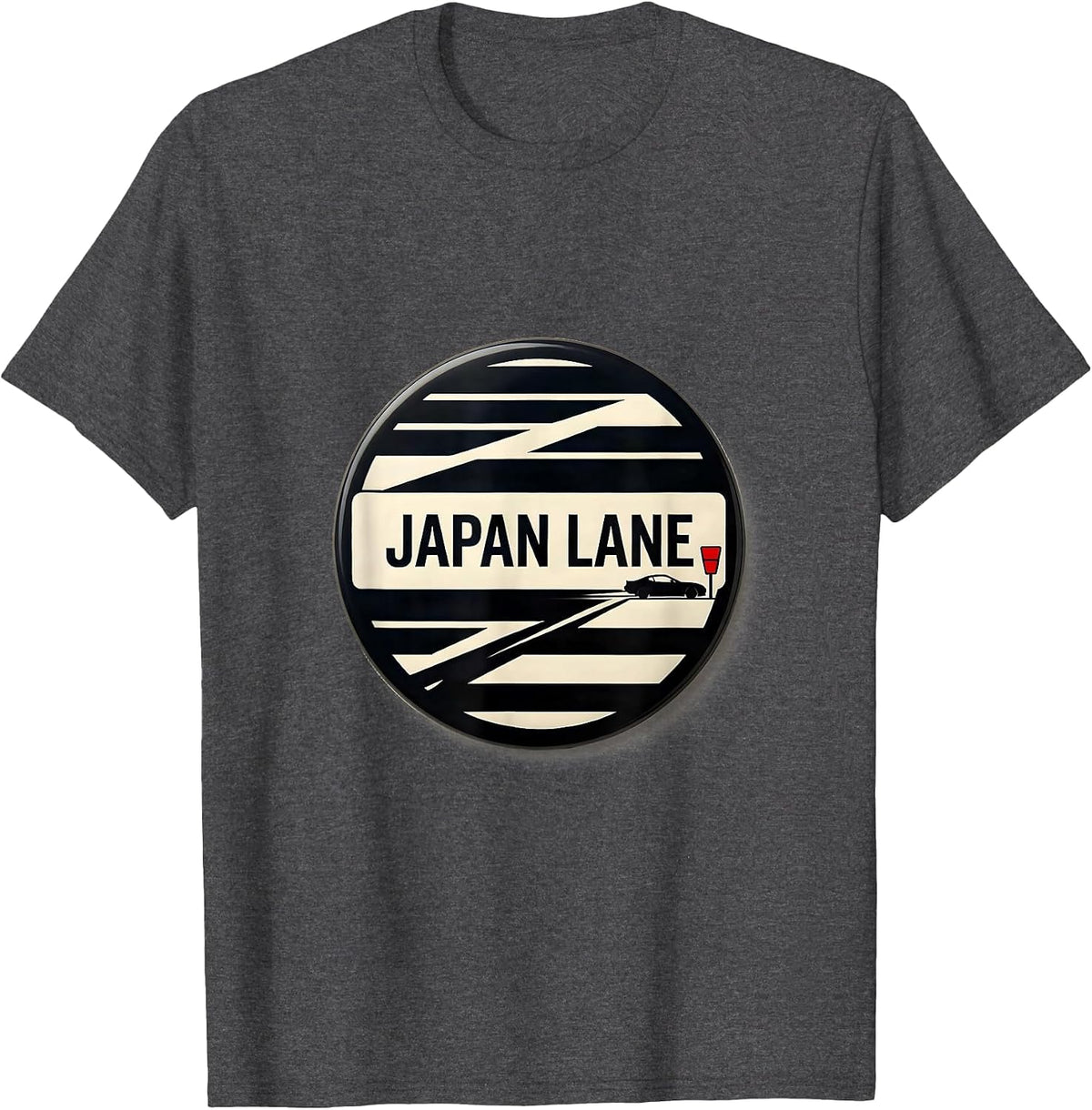 Japan Lane Disrupted Stripe JDM Drift Car Enthusiast Retro T-Shirt - Dark Heather Grey