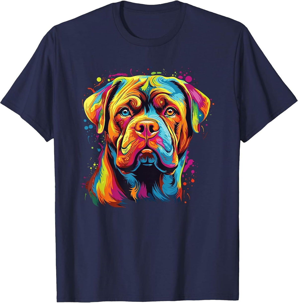 Watercolor Colorful Dogue De Bordeaux Dogs T-Shirt - Navy Blue