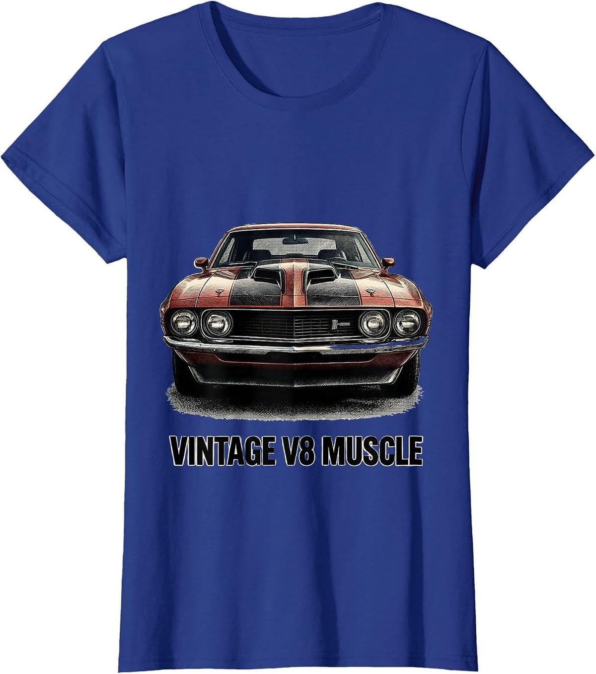 Women's Vintage V8 Muscle Classic Muscle Car Patriotic Enthusiast T-Shirt - Royal Blue