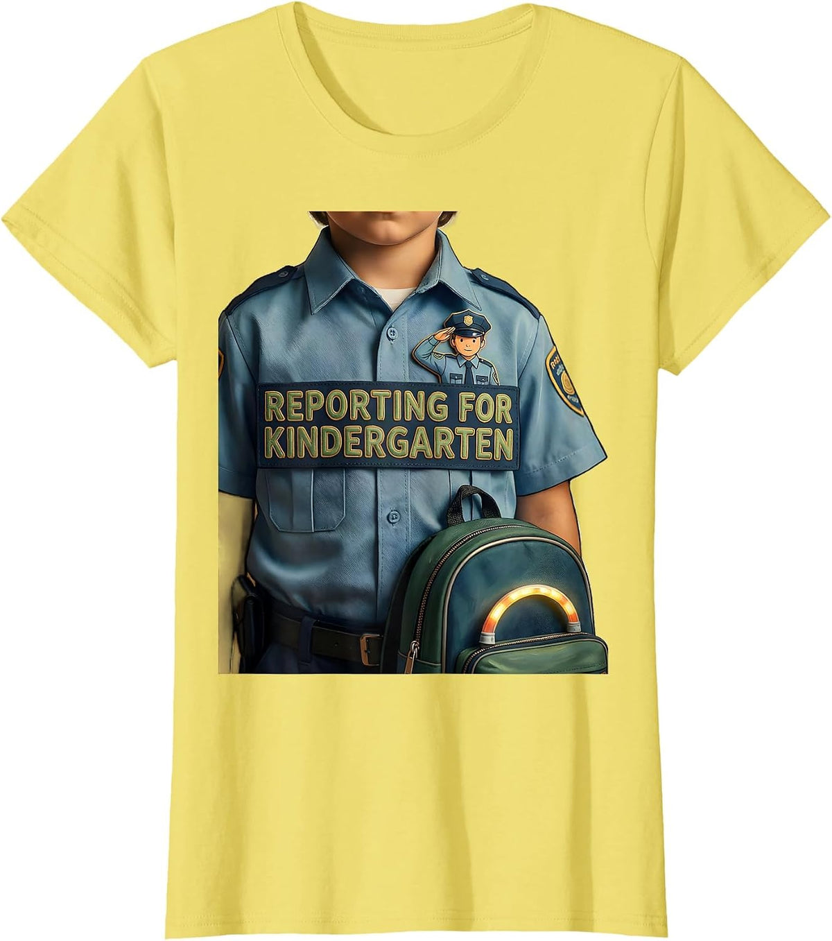 Reporting For Kindergarten Playful Police Officer Kids T-Shirt - Lemon Yellow