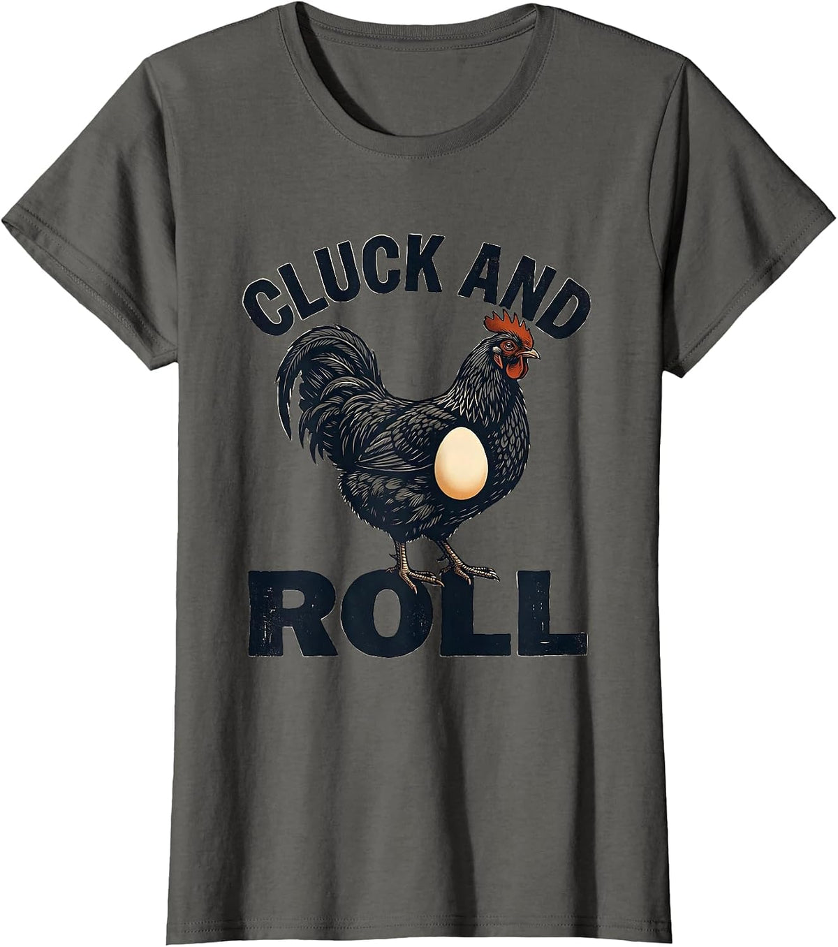 Women's Cluck And Roll Funny Chicken Farm Family Humor Poultry T-Shirt - Asphalt Grey