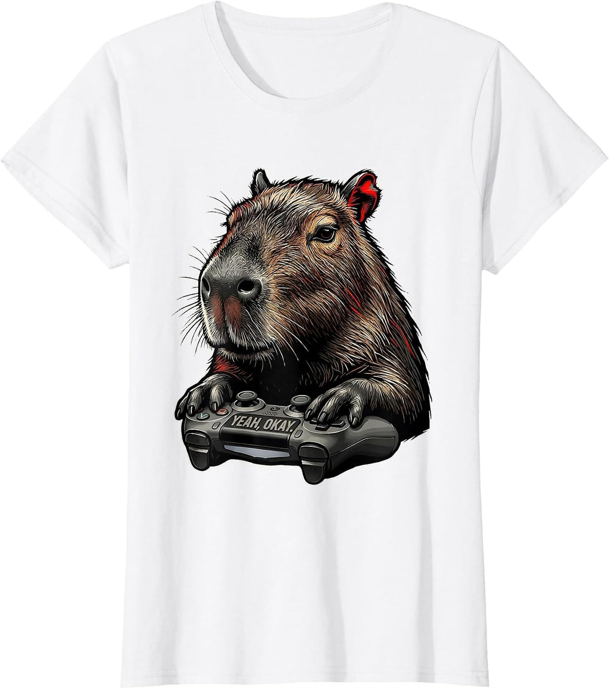 Yeah, Okay Funny Capybara Gamer Meme Humor T-Shirt - White