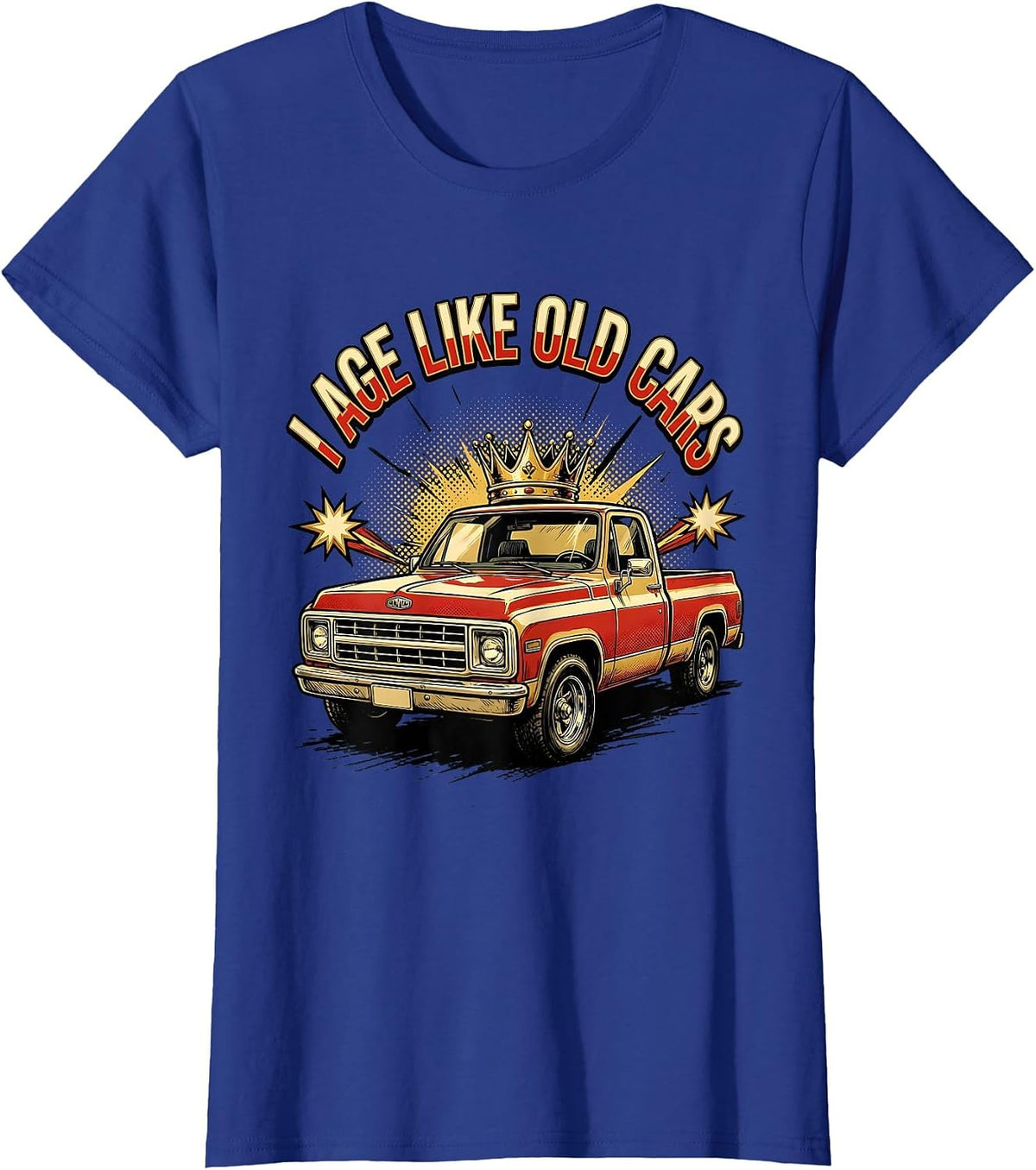 Women's I Age Like Old Cars Comic Book Funny Classic Car Guy T-Shirt - Royal Blue