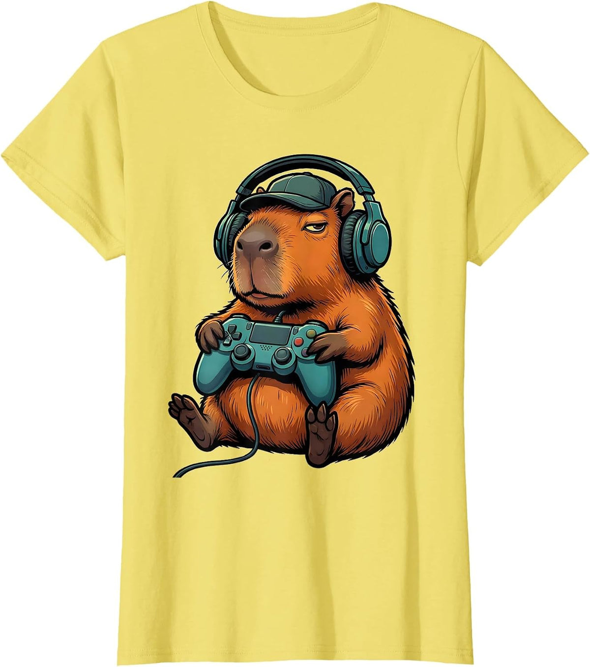 Women's Capybara Gamer Bruh Funny Meme Video Games T-Shirt - Lemon Yellow