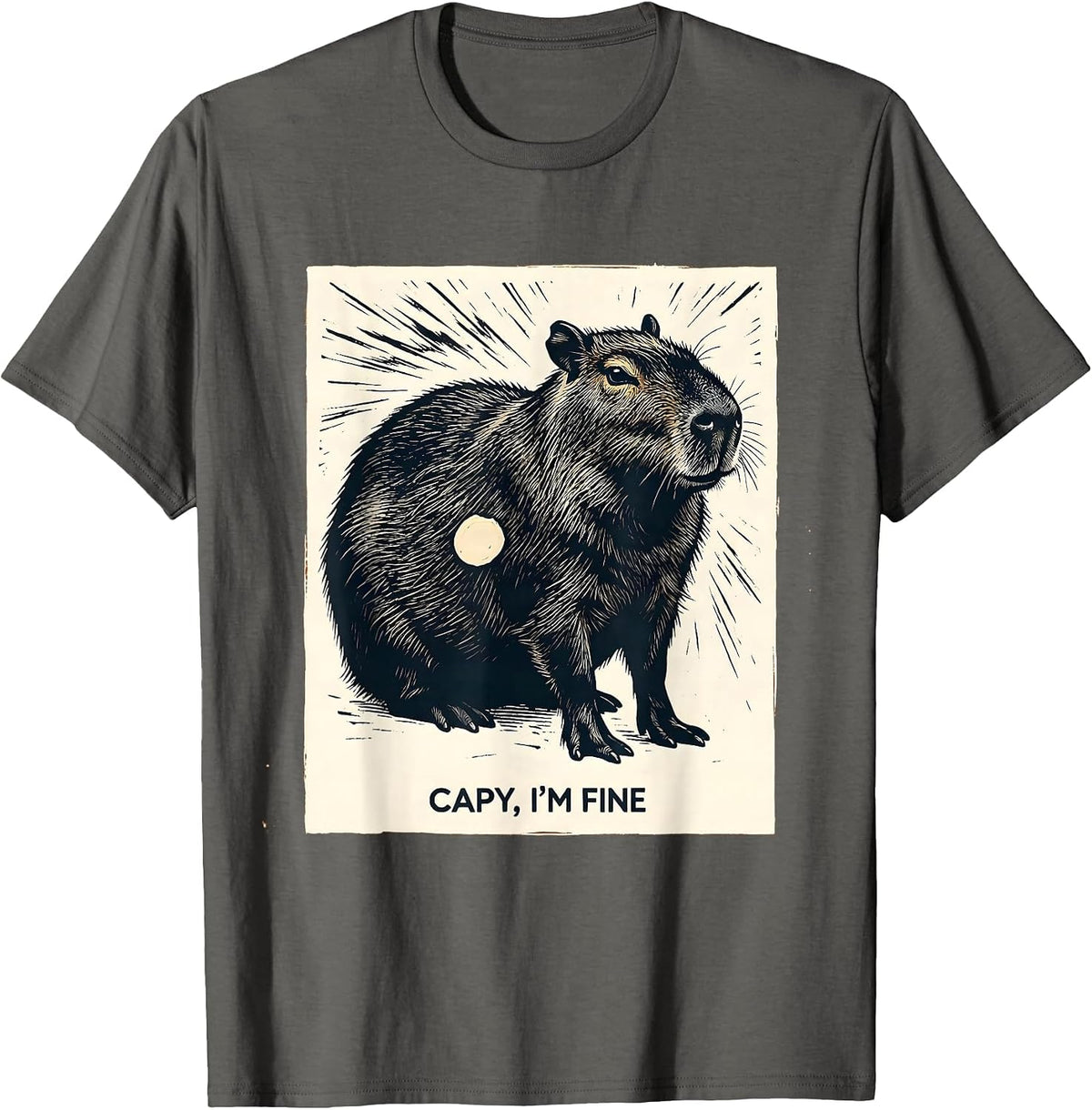 Men's Capy, I'm Fine Funny Capybara Animal Meme Humor T-Shirt - Asphalt Grey