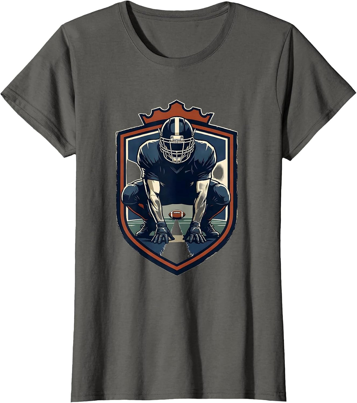 Women's Lineman Shield Emblem Football Player Humor T-Shirt - Asphalt Grey