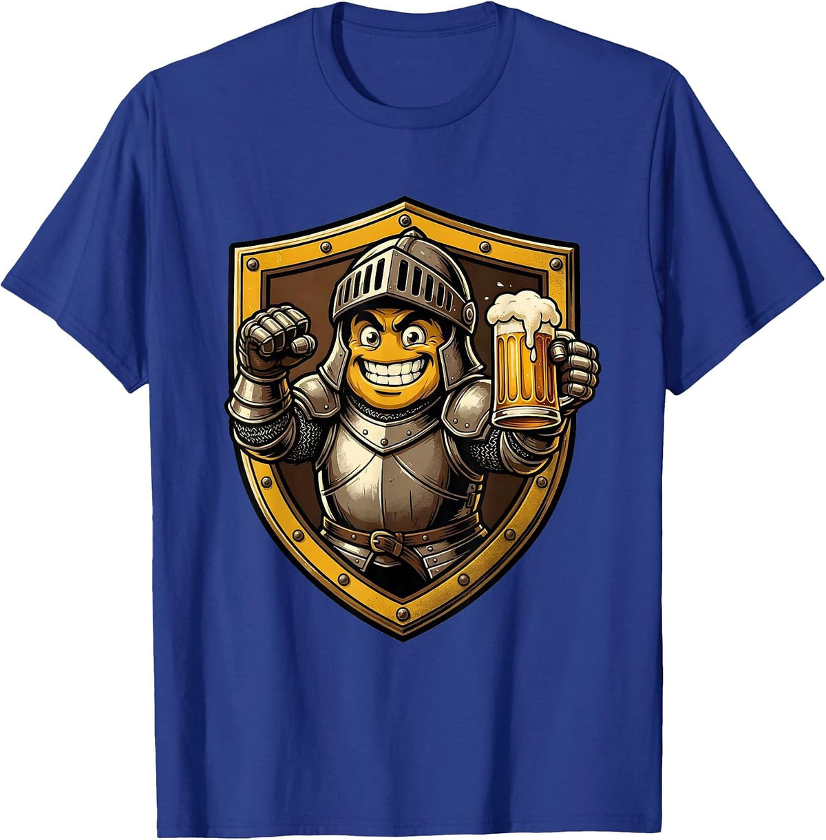 Medieval Knight Beer Stein Shield Illustration T-Shirt - Royal Blue