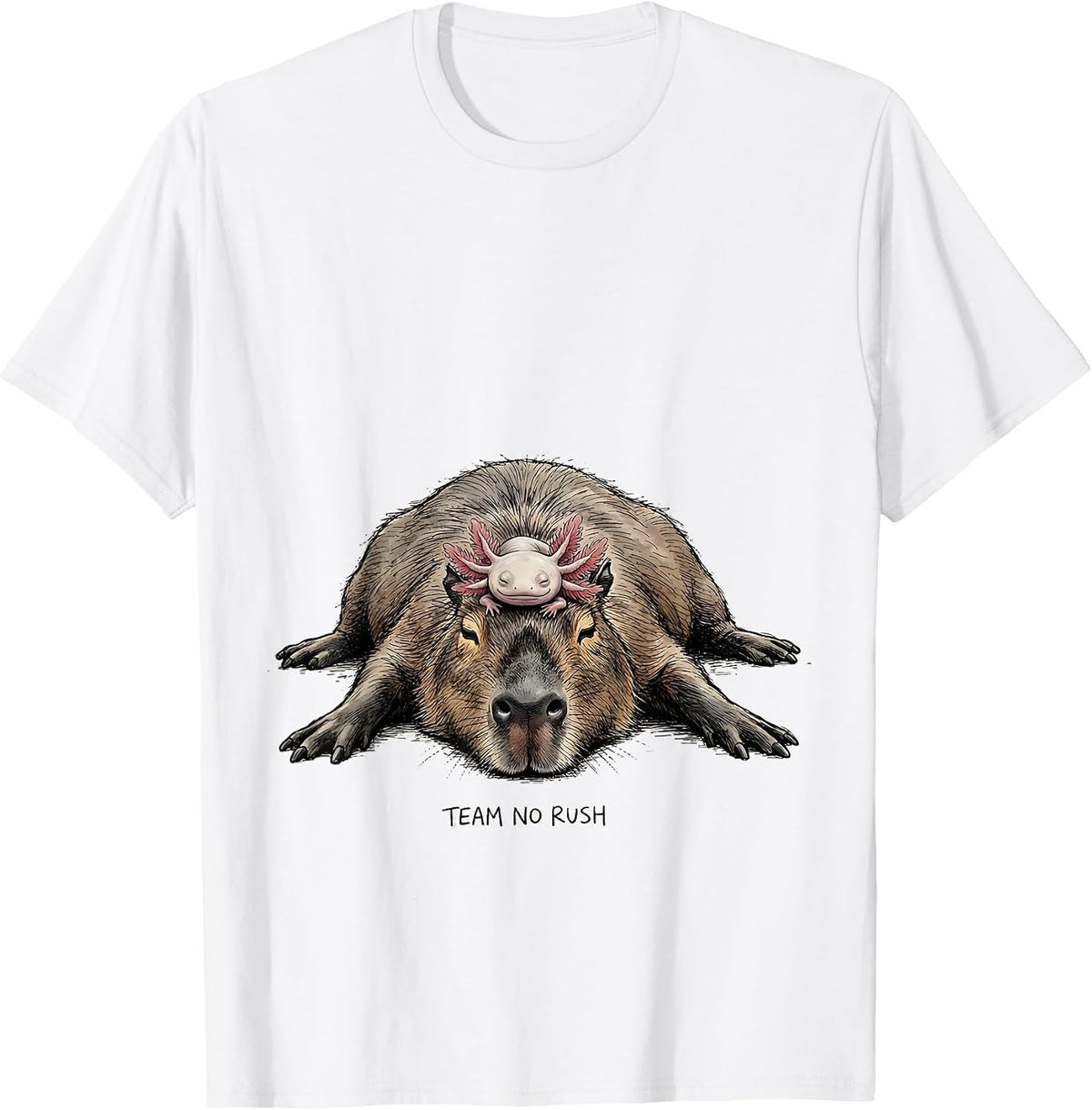 Men's Team No Rush Cute Kawaii Capybara Axolotl Animal Lover Kids T-Shirt - White