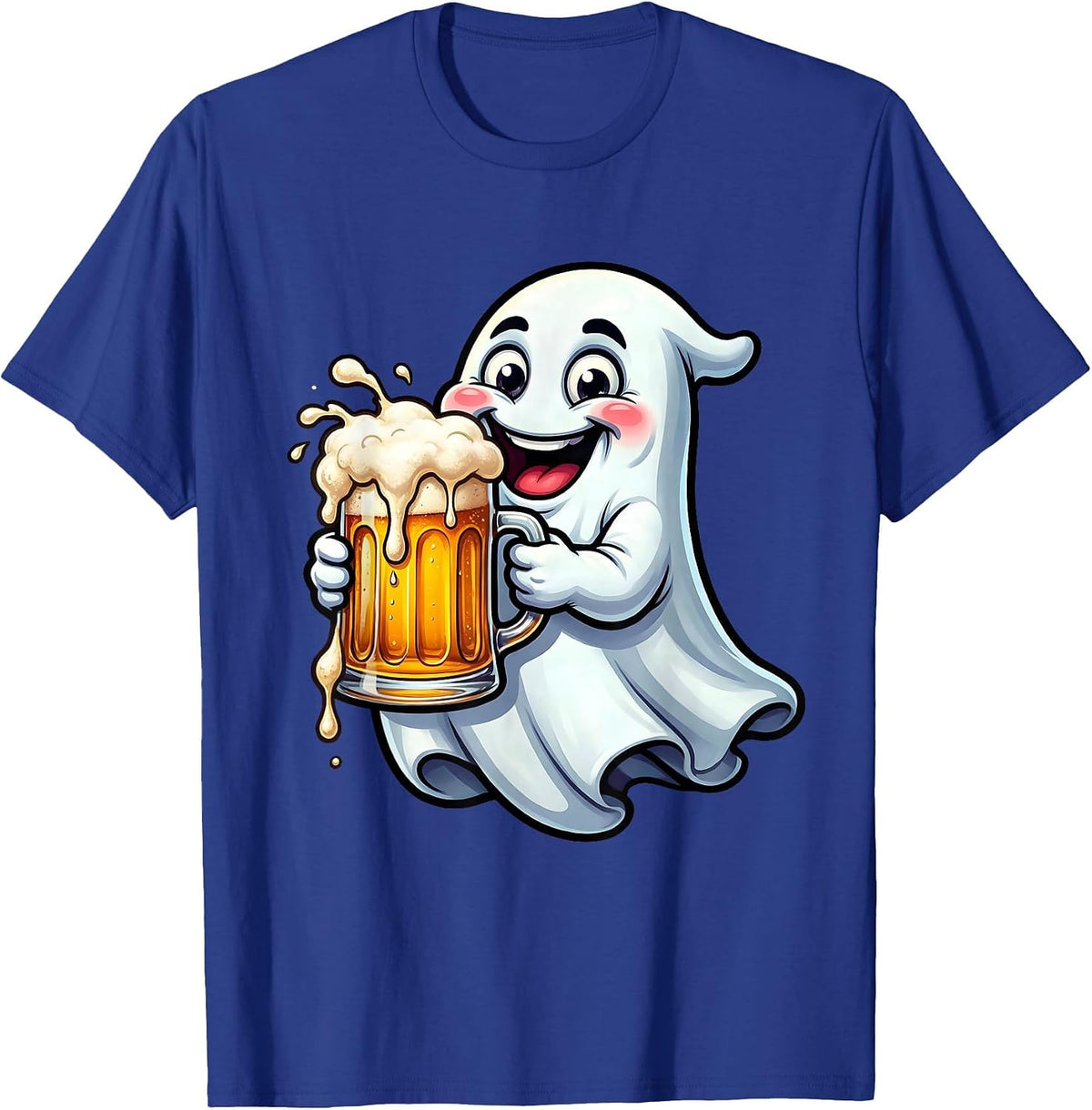 Men's Friendly Ghost Overflowing Beer Mug Illustration T-Shirt - Royal Blue