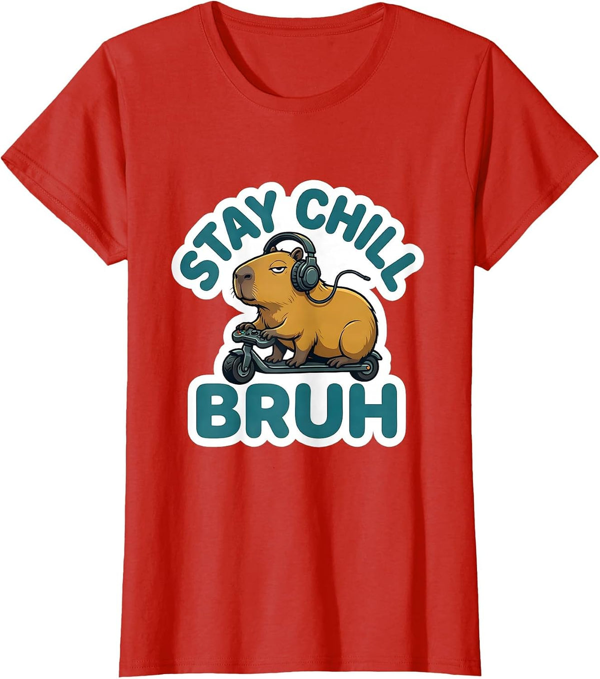 Stay Chill Bruh Funny Capybara Gamer Meme Humor T-Shirt - Red