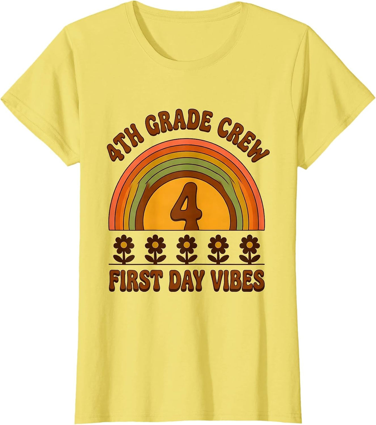 4th Grade Crew First Day Vibes Retro 70s Back To School T-Shirt - Lemon Yellow