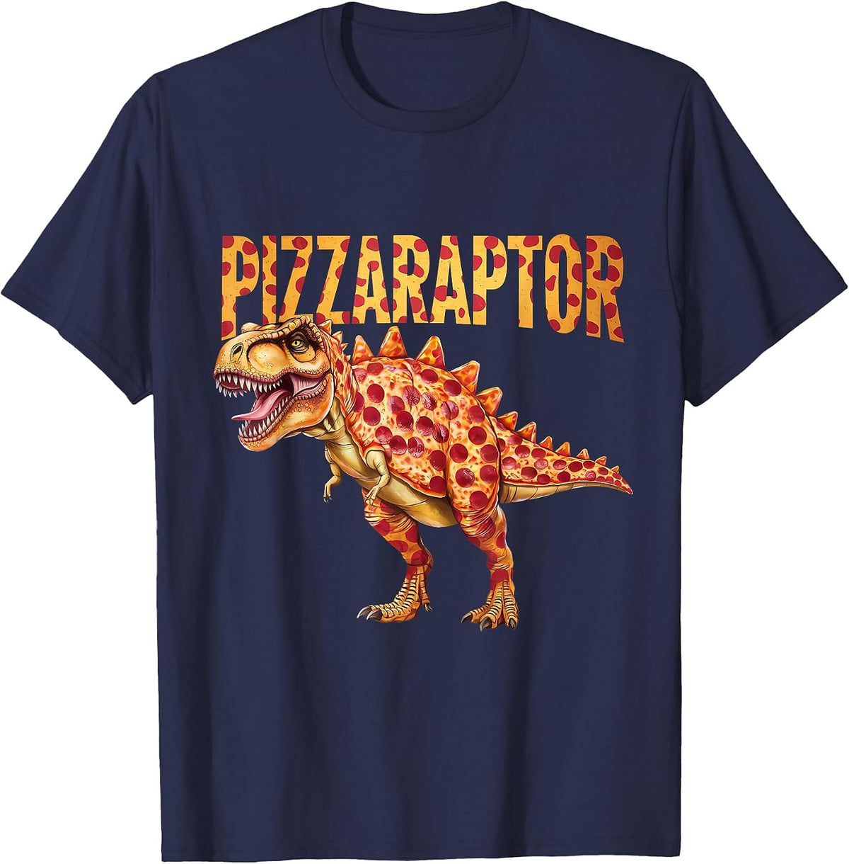Pizza T-Rex Dino Fast Food Funny Pizza Dinosaur T-Shirt - Navy Blue