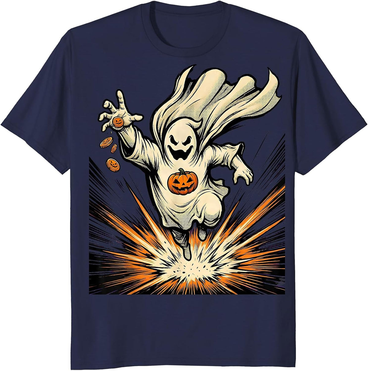 Rounded Ghost Hero Landing Comic Book School Counselor T-Shirt - Navy Blue