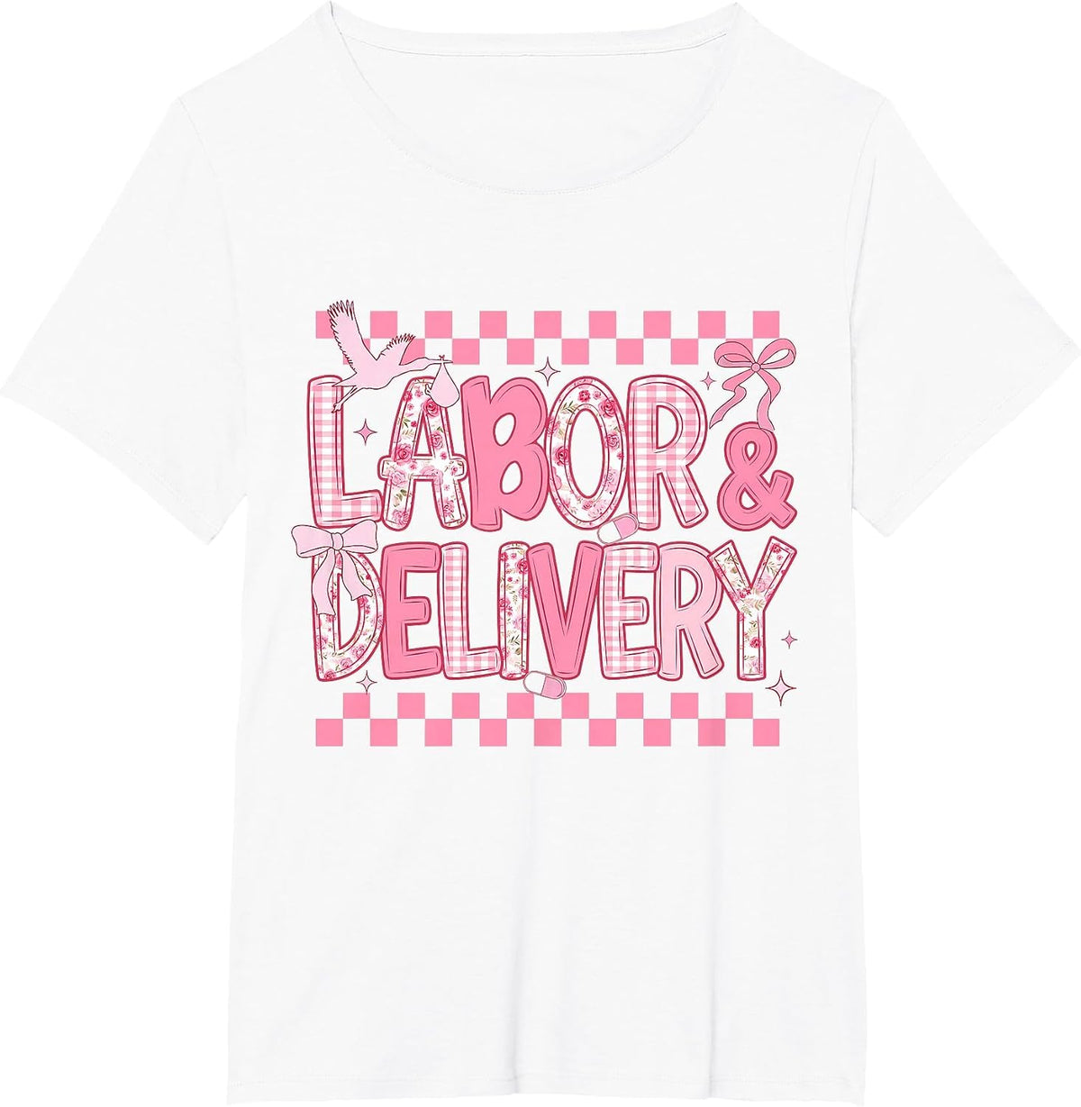 Mother & Baby Coquette Pink Bow Labor and Delivery Nurse T-Shirt - White