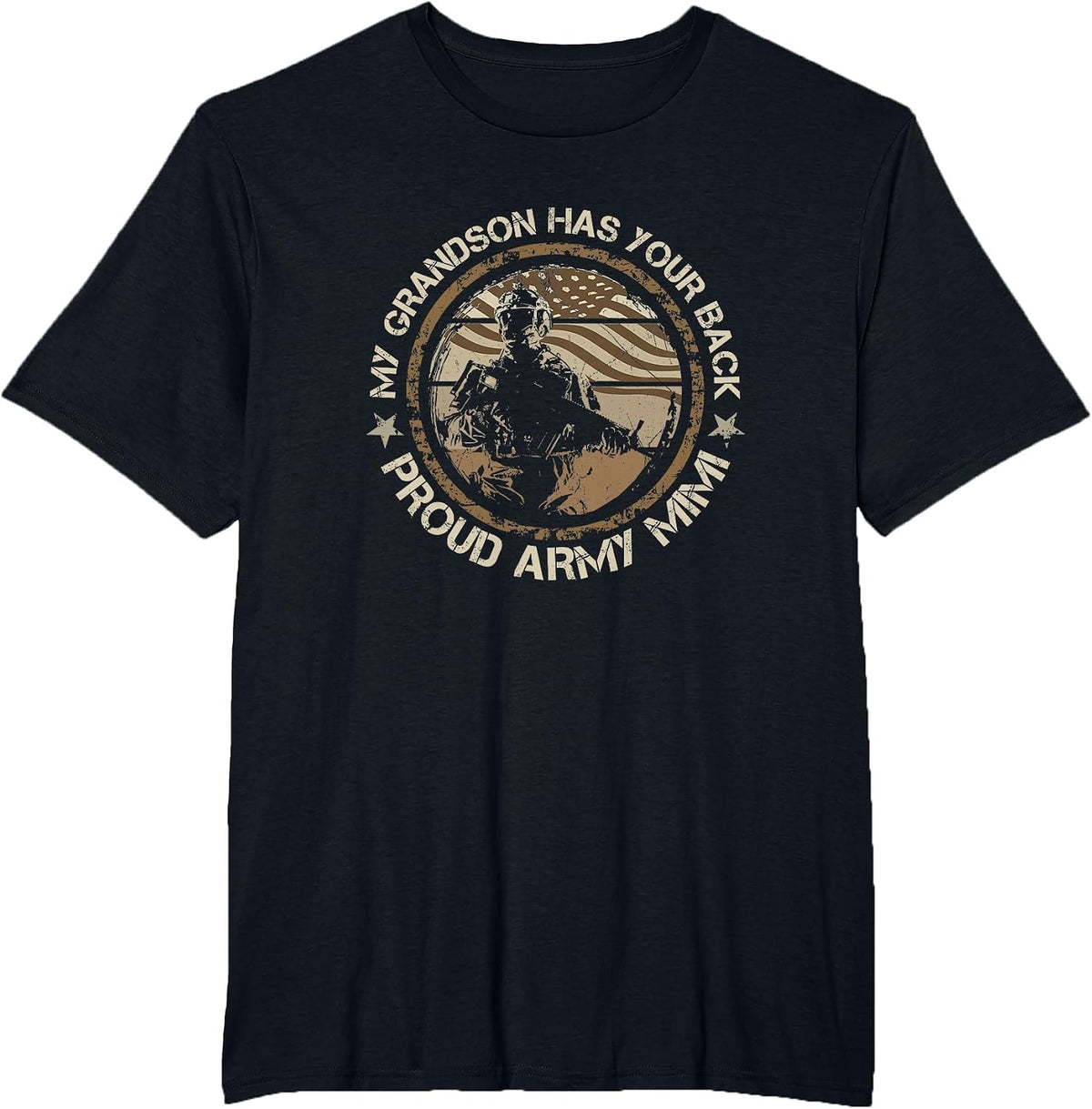 My Grandson Has Your Back Proud Army Mimi Military Family T-Shirt - Black