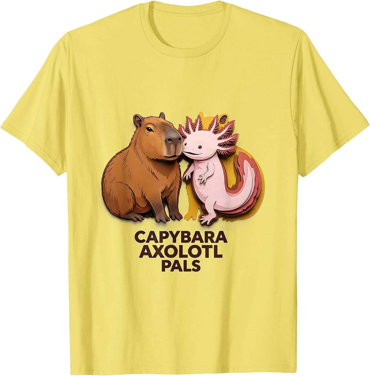 Men's Capybara Axolotl Pals Cute Kawaii Animal Lover Kids Gift T-Shirt - Lemon Yellow