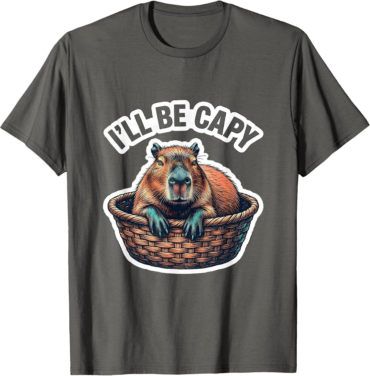 Men's I'll Be Capy Funny Capybara Meme Animal Lover Cute Humor T-Shirt - Asphalt Grey