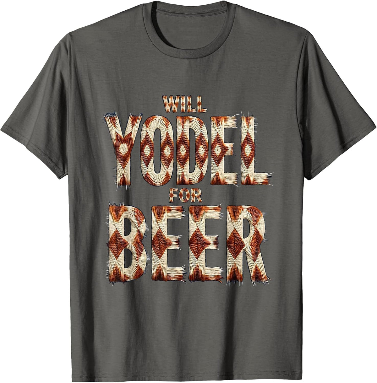 Men's Will Yodel For Beer Funny Oktoberfest Design T-Shirt - Asphalt Grey