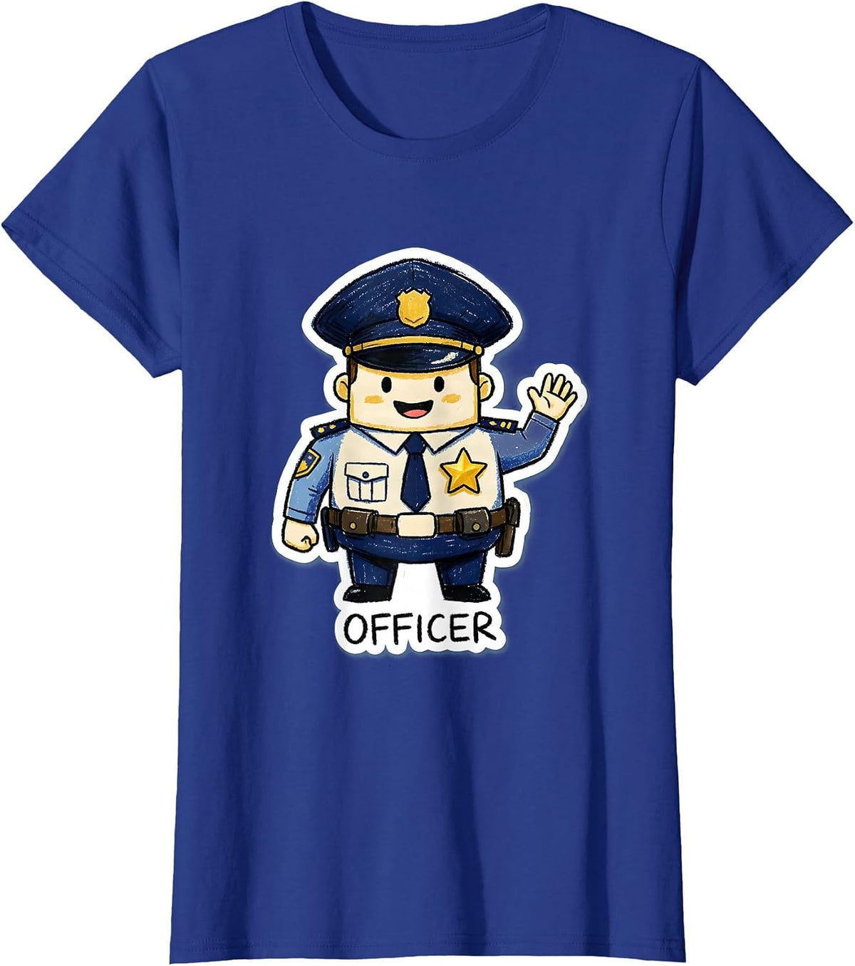 Women's OFFICER Naive Kidcore Halloween Police Costume T-Shirt - Royal Blue