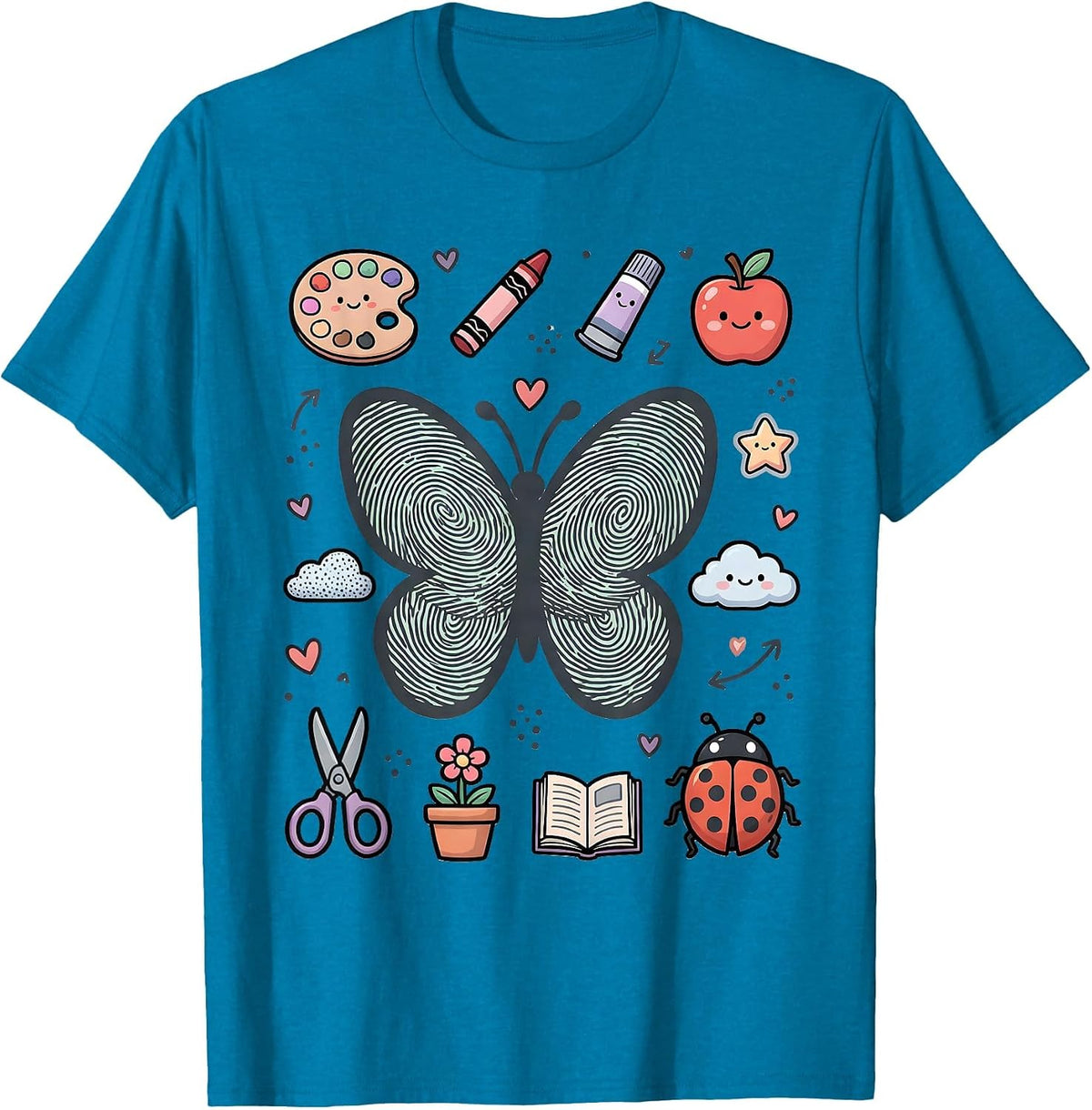 Fingerprint Butterfly Preschool Teacher Gift T-Shirt - Sapphire Blue