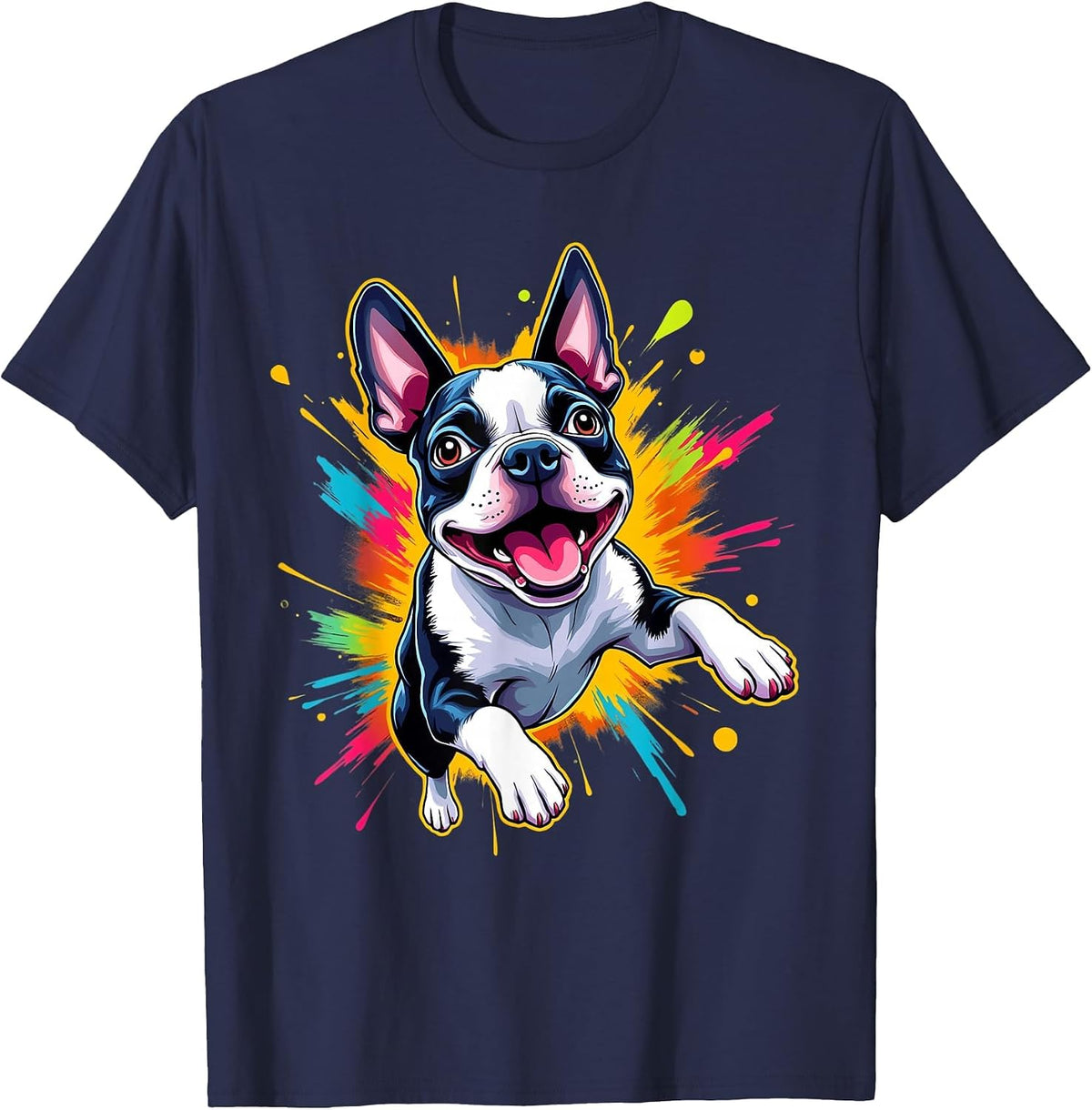 Boston Terrier Lovers Jumping Design Funny Boston Terrier T-Shirt - Navy Blue