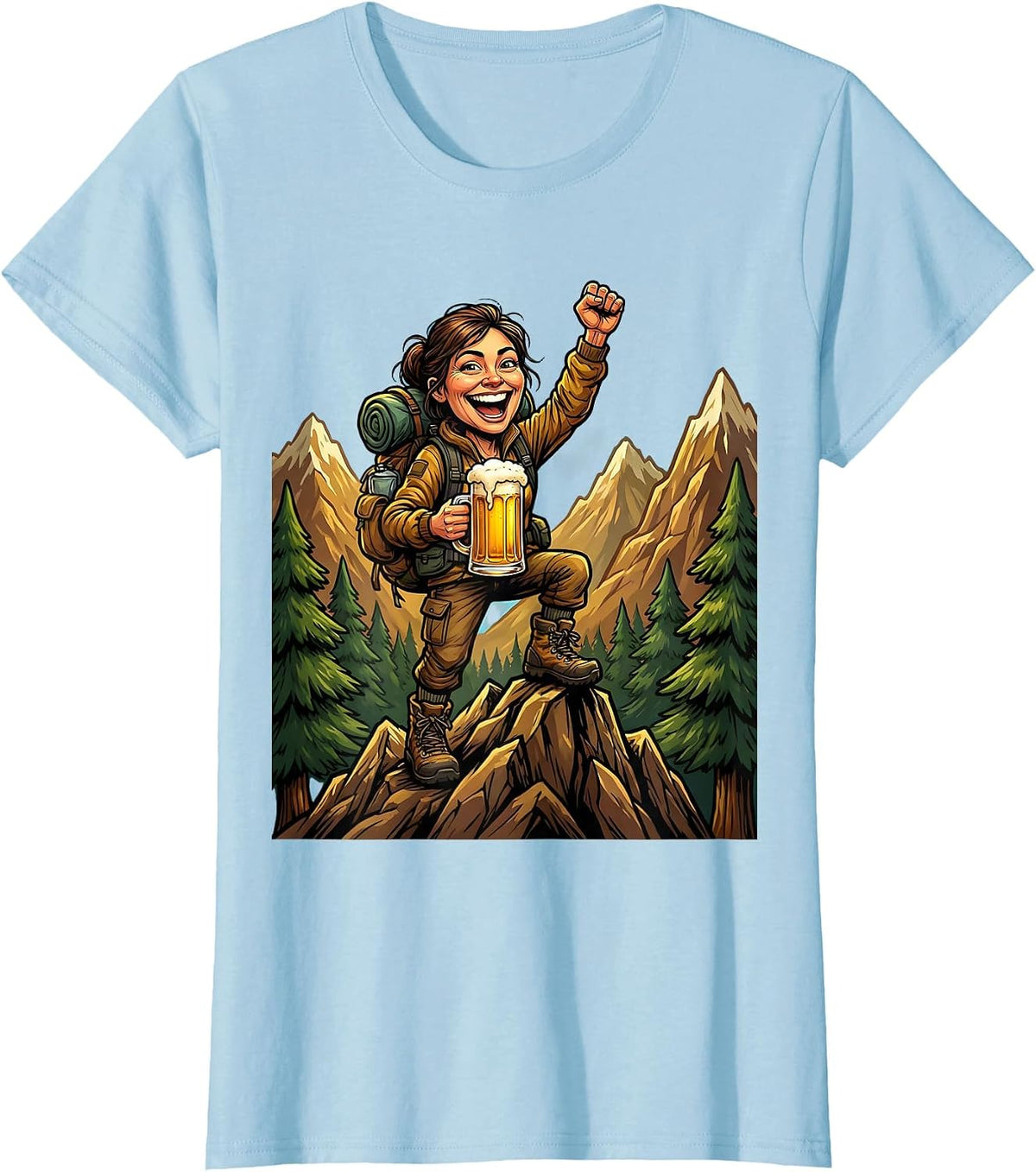 Women's Mountain Hiker Beer Summit Celebration Graphic T-Shirt - Baby Blue