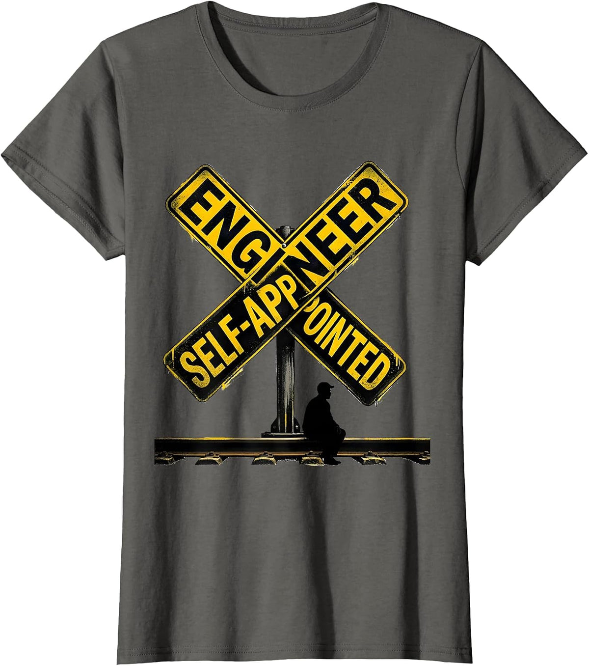 Women's Engineer, Self-Appointed Funny Train Enthusiast Locomotive T-Shirt - Asphalt Grey