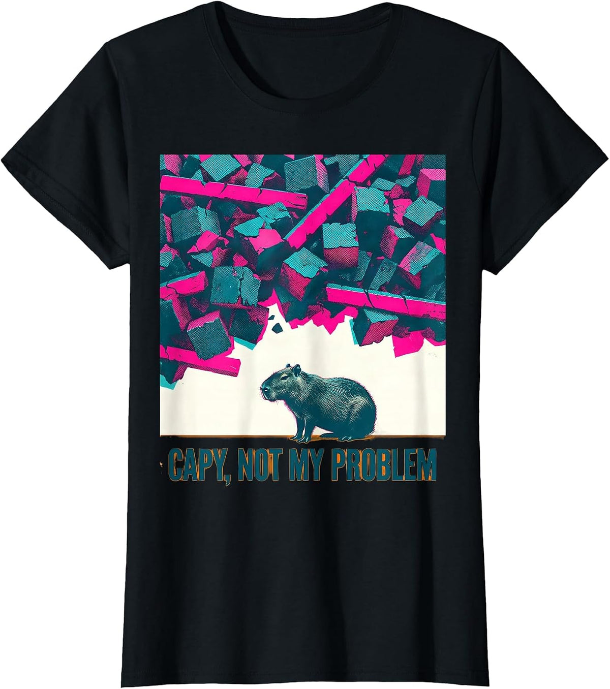 capy, not my problem Funny Capybara Meme Animal Humor T-Shirt - Black