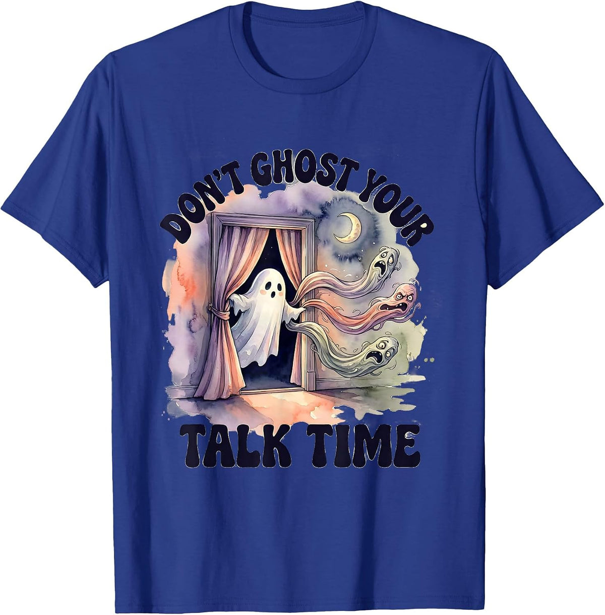 Men's Don't Ghost Your Talk Time Watercolor Ghost Mental Health T-Shirt - Royal Blue